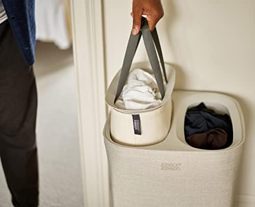 Joseph Joseph Tota 60 liter/15.8 gallon Laundry Hamper Separation Basket with lid, 2 Removable Washing Bags with Handles- Ecru
