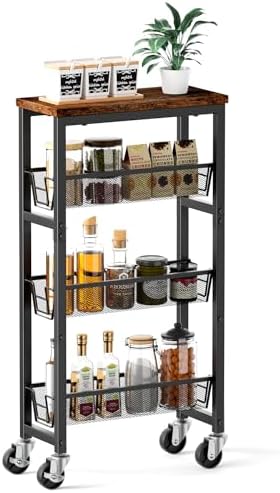 Honest Slim Storage Cart 4-Tier Slim Rolling Cart with Metal Frame and