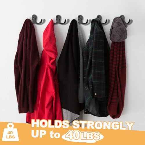 CBWLWJ 10 Pack Coat Hooks Wall Hooks for Hanging, Heavy Duty Double