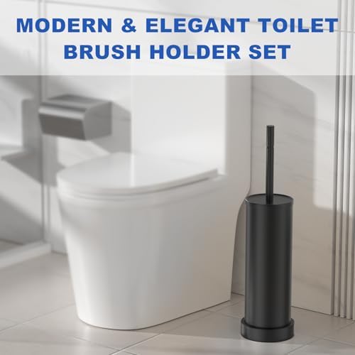 Black Toilet Brush and Holder Set, 304 Stainless Steel Heavy Duty Toilet Bowl Brush and Holder with Long Handle, Removable Inner Bowl and Splash Protection Modern Toilet Cleaner Brush for Bathroom