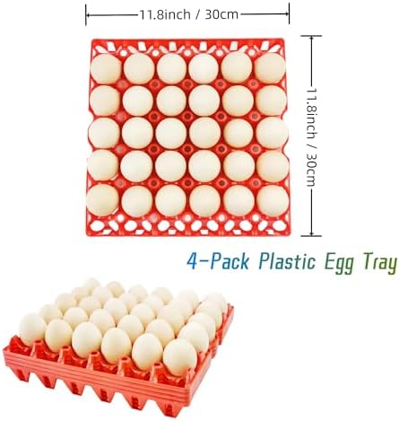 4-Pack Plastic Egg Tray Egg Crates 30-Egg Flats for Home Chicken Farmers, Stackable Egg Cartons Hold Multiple Eggs, Great for Storing, Sorting, and Shipping Eggs, Durable and Reusable (Red)