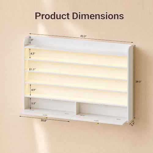 Wood Nail Polish Rack with Cabinet, 5-Tier Nail Polish Display Shelf, White