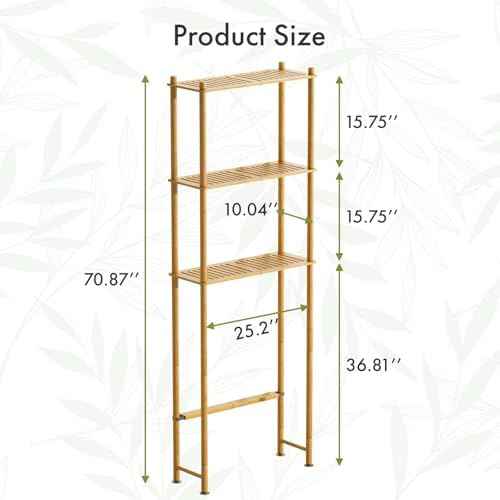AmazerBath Bamboo Over The Toilet Storage Shelf, 3-Tier Bathroom Over Toilet Organizer Rack, Freestanding Above Toilet Shelf for Bathroom, Laundry, Space Saver, Natural Color