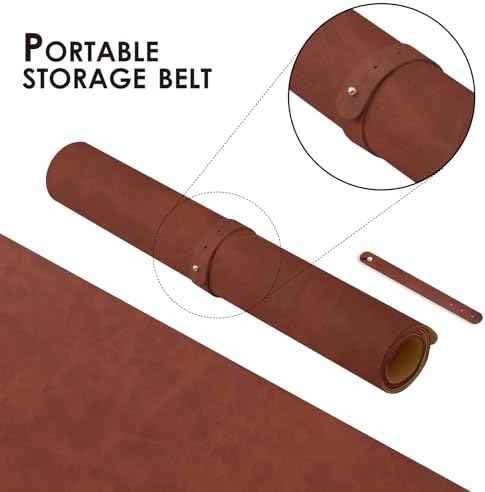 Distressed Leather Desk Mat - Non-Slip PU Desk Pad for Office and Home