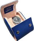 Genuine Napa Leather Watch Roll Travel Case for 3 Watches - Travel Watch Rolls and Leather Watch Display Cases with Velvet Interior - Watch Storage Organizer Men's (Blue - Single)