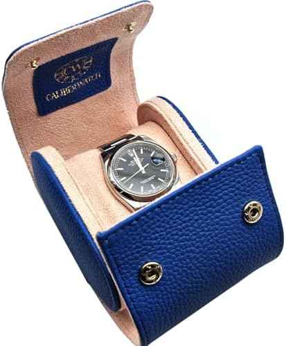 Genuine Napa Leather Watch Roll Travel Case for 3 Watches - Travel Watch Rolls and Leather Watch Display Cases with Velvet Interior - Watch Storage Organizer Men's (Blue - Single)