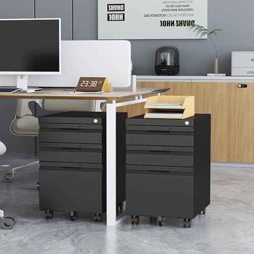 3 Drawer Mobile File Cabinet with Lock, Metal Small Filing Cabinets for Home Office Organizer,Rolling Filing Cabinets Under Desk Storage for Letter/Legal/A4,Assembly Required,Black