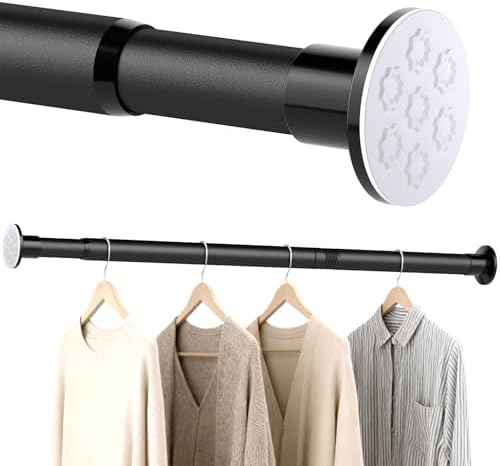 No Drilling Closet Rod, Adjustable Black Closet Rod, 28-98 Inches Closet Tension Rods for Hanging Clothes for Wardrobes, Closet, Laundry & Bathroom