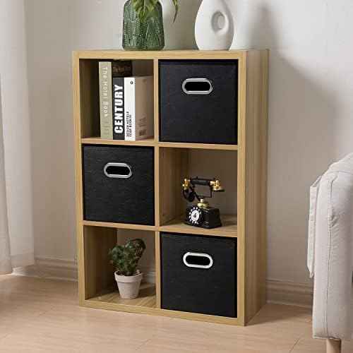 PRANDOM Leather Foldable Cube Storage Bins 11x11 inch [4-Pack] Fabric