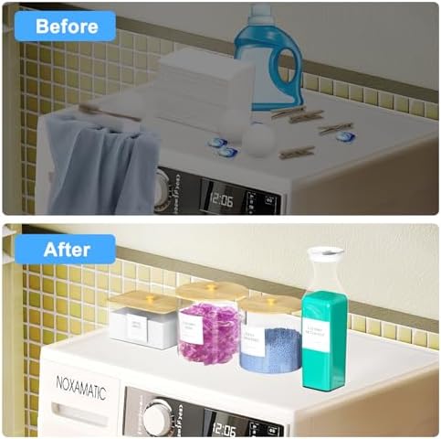 3+1 Pack Laundry Pods Containers & Dryer Sheet Holder & Laundry Detergent Dispenser, Laundry Room Organization and Storage Jars with Lids, Labels and Scoops for Scent Booster, Powder, Pods