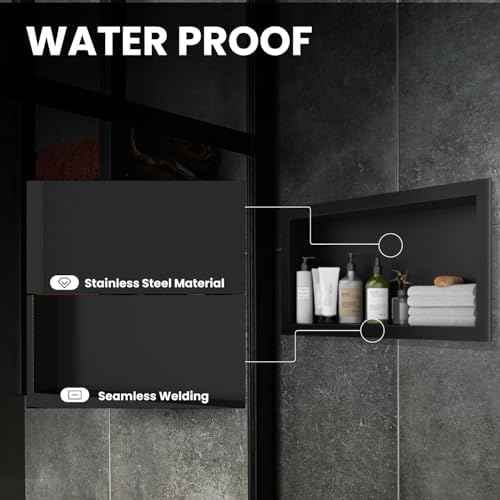 12" x 24" Stainless Steel Shower Niche, Single Waterproof Shelves