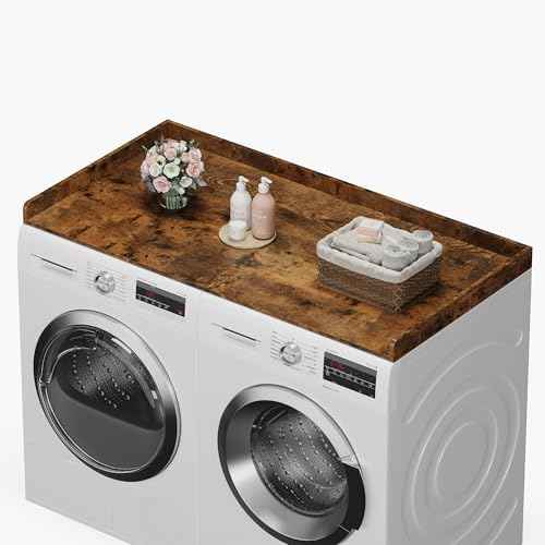 efluky Washer Dryer Countertop, Wood Countertop with Edge Rails for Laundry Room Organization and Storage, Washer Dryer Topper for Laundry Room, 27.5" x 54" Rustic Brown