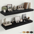Fun Memories Floating Shelves for Wall, 40 Inch Floating Shelf for Home Decor, Wall Mounted Rustic Wood Shelves 12 Inch Deep, Hanging Deep Shelf for Bedroom, Living Room, Kitchen, Black, Set of 2