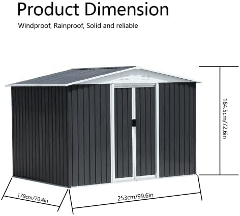 8' x 6' Outdoor Metal Storage Shed Outdoor Shed Galvanized Steel Garden Shed - Image 5
