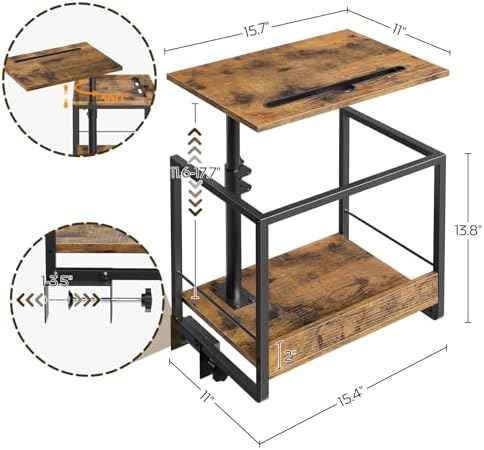 YATINEY Bedside Shelf, Bunk Bed Shelf with Storage and 360° Rotating, Clip-on Loft & Bunk Bed Tray Shelf, Nightstand for College Dorm Room, Apartment, Rustic Brown and Black ET21BR
