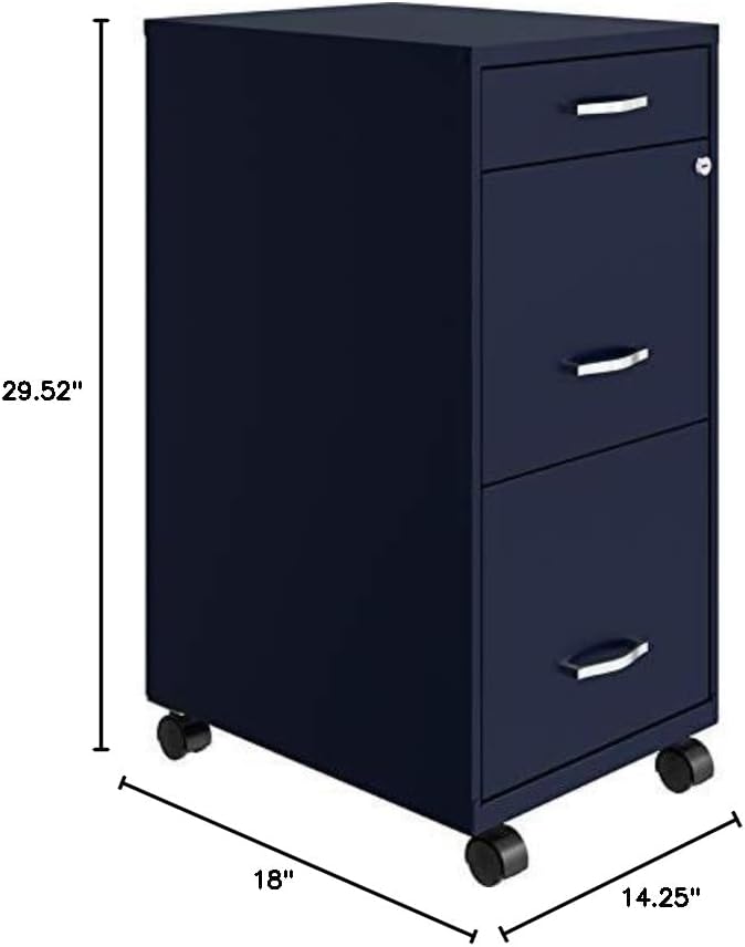 Pemberly Row 3 Drawers 29.52" Vertical Navy Metal Filing Cabinet Lockable - Image 2