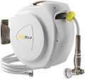 Retractable Garden Hose Reel, 5/8 in 100+6 ft, Heavy Duty Wall Mounted Water Hose Reel, Spring Power Automatic Rewind, Any Length Lock, 180° Swivel Bracket, 10 Pattern Spray Nozzle