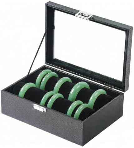 Bracelet Display Holder with Rods for Bangles Watches, Jewelry Organizer Box Storage Case with Clear Lid (Black)
