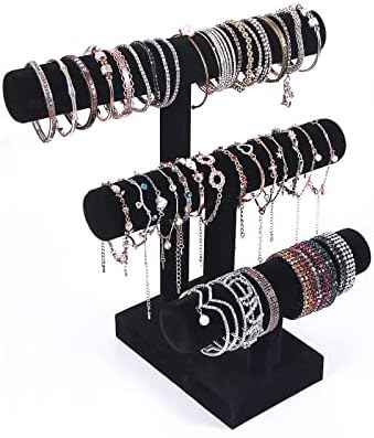 ByKen T Bar Bracelet Display Stand,Necklace Organizer Holder (Black)