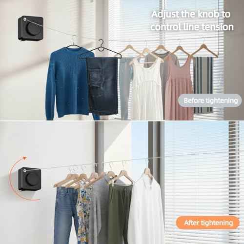 15.7Ft Retractable Clothesline Indoor & Outdoor, Heavy Duty Anti-Sag Wall Mounted Stainless Steel Laundry Drying Line for Balcony, Laundry Room, Bathroom, Motorhome, Dormitory, Travel