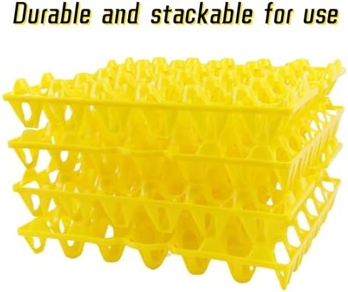 4-Pack Plastic Egg Tray Egg Crates 30-Egg Flats for Home Chicken Farmers, Stackable Egg Cartons Hold Multiple Eggs, Great for Storing, Sorting, and Shipping Eggs, Durable and Reusable (Yellow)