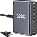 320W USB C Fast Charger Block, Multi-port USB Charging Station, GaN Ⅲ Double 100W PD PPS Port Fast Charging Station for Multiple Devices,Laptop Wall Charger Compatible with MacBook, iPhone 17,iPad etc