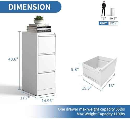 3 Drawer File Cabinet with Lock,Metal File Cabinet for Home Office