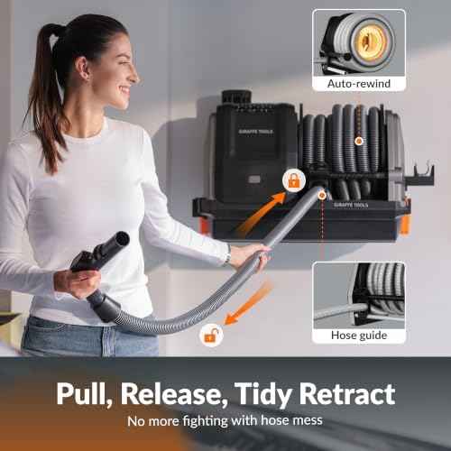 Giraffe Tools Grandstorm Retractable Vacuum Cleaner, Garage Mount, Grey