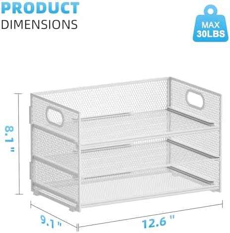 Marbrasse 3 Tier Paper Organizer Letter Tray, Mesh File Organizer with Handle, Paper Sorter Desk Organizer for Home Office Supplies(White)