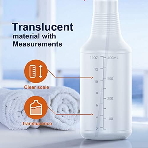 Veco Spray Bottle (2 Pack&2 extra Nozzle,16 Oz) with Measurements and Adjustable Nozzle, HDPE Plastic Spray Bottles for Cleaning Solution, Household/Commercial/Industrial Use, No Leak and Clog