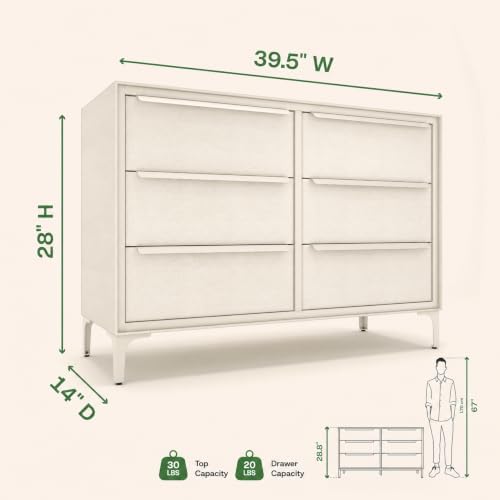 tinge Naima 6-Drawer Premium Fabric Dresser for Bedroom with Waterproof Fabric Exterior, Reinforced Metal Inner Frame (Beige/Off White)