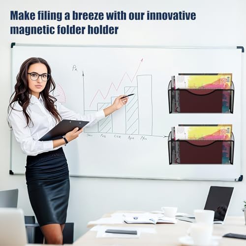 Magnetic File Holder 3 Pockets File Folder Organizer, Office Hanging Magazine Rack for File Cabinets, Magnetic Paper Holder, No Drilling Mail Organizer for Refrigerator, Whiteboard, Office, Kitchen