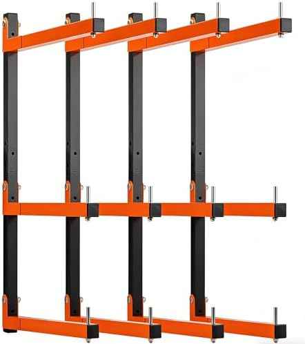 4 Pack Lumber Rack Wall Mount, Heavy Duty Wood Storage Racks, 6-Level System Organizer Shelving, 720 LBS Capacity Hanging Garage Shelves, Orange Brackets Utility Metal Shelf for Indoor and Outdoor