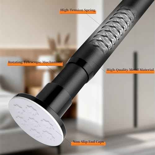 No Drilling Closet Rod, Adjustable Black Closet Rod, 28-98 Inches Closet Tension Rods for Hanging Clothes for Wardrobes, Closet, Laundry & Bathroom