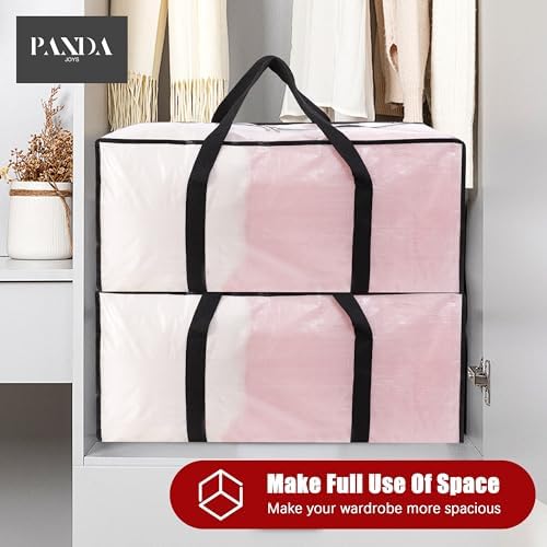 PANDA JOYS Extra Large Moving Bags with Zippers & Carrying Handles, Heavy-Duty Storage Tote for Space Saving Moving Storage, Fold Flat, Alternative to Box and Bin - 8 Pack, Semi-Transparent