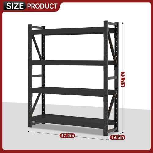 48" W x 20" D x 79" H Metal Storage Shelves, 4 Tier Heavy Duty Garage Shelving Units, 4000LBS Garage Storage Shelves Rack, Adjustable Shelf, Industrial Shelving for Warehouse, Basement