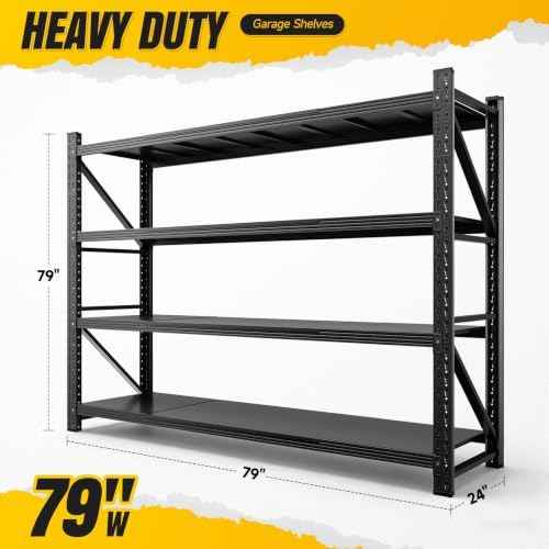 MIIIKO 79" W Garage Storage Shelving Unit,6000LBS Heavy Duty Metal Garage Storage Shelves,Adjustable Industrial Shelving Unit Storage Shelves for Warehouse,Basement,79" W x 24" D x 79" H,Black