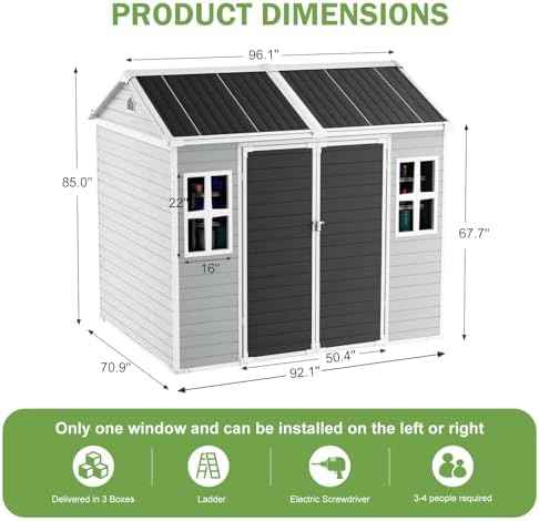 8x6 FT Resin Shed, Waterproof Outdoor Storage Shed w/Floor, 2 Windows, Double Doors & Vents, Tool Shed for Patio Garden, Lawn, Backyard, Grey