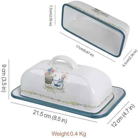 Enamel Butter Dish with Lid Vintage Enamelware Butter Keeper with