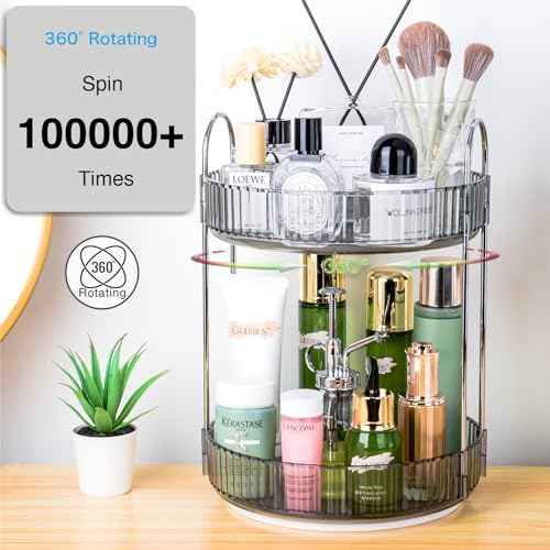 360 Rotating Makeup Organizer, 2 Tier Lazy Susan Bathroom Counter Organizer, Skincare Organizers, Spinning Perfume Organizer & Vanity Organizer Countertop (Classic Grey, 2 Tier)