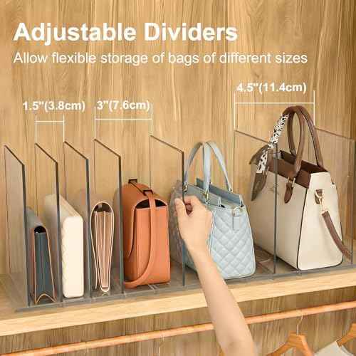 SortNStore Bag & Purse Organizer for Closet: Adjustable Clear Dividers