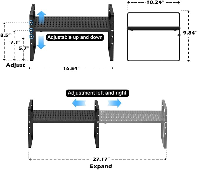 Expandable Kitchen Cabinet Shelf Organizers, Stackable Metal Pantry Storage - Image 3