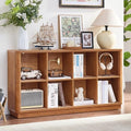 Joaxswe 8 Cube Storage Book Shelf, 52" Long Horizontal Bookshelf with Curved Edge, Floor Standing Wooden Cubby Bookcase with Base, Modern Low Console Book Case, TV Stand for Living Room, Brown