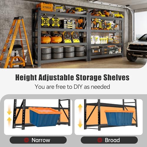 48" W x 20" D x 79" H Metal Storage Shelves, 4 Tier Heavy Duty Garage Shelving Units, 4000LBS Garage Storage Shelves Rack, Adjustable Shelf, Industrial Shelving for Warehouse, Basement