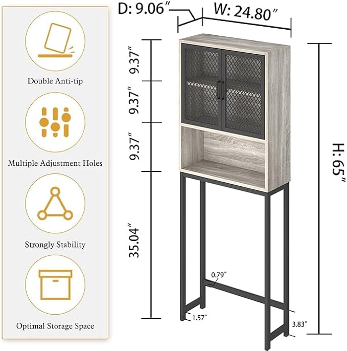 Launica Bathroom Space Saver, Over The Toilet Storage Cabinet, Metal and Wood - Image 2