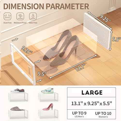 12 Pack Large Stackable Clear Plastic Shoe Storage Boxes Organizer, White