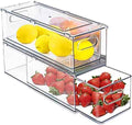 Refrigerator Organizers and Storage, 2 Pack BPA-Free Sturdy Stackable Clear Pull out Drawer Organizer Bins, Fridge Organizers and Storage for Fruit, Produce, Drink, Snack and Food Storage Containers