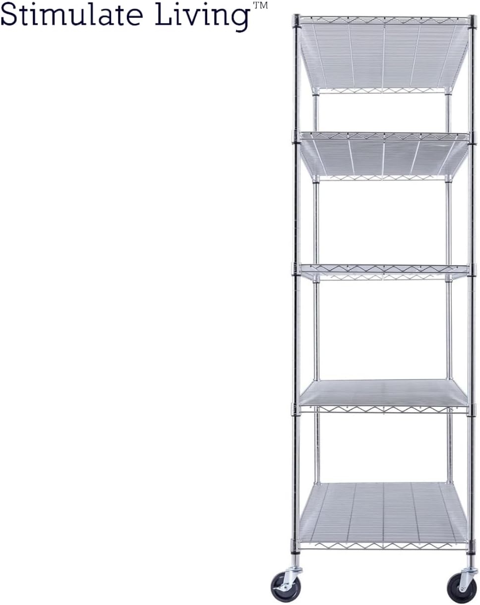 60"x24"x72" Heavy Duty Chrome Wire Shelving Unit, 5-Tier NSF Certified