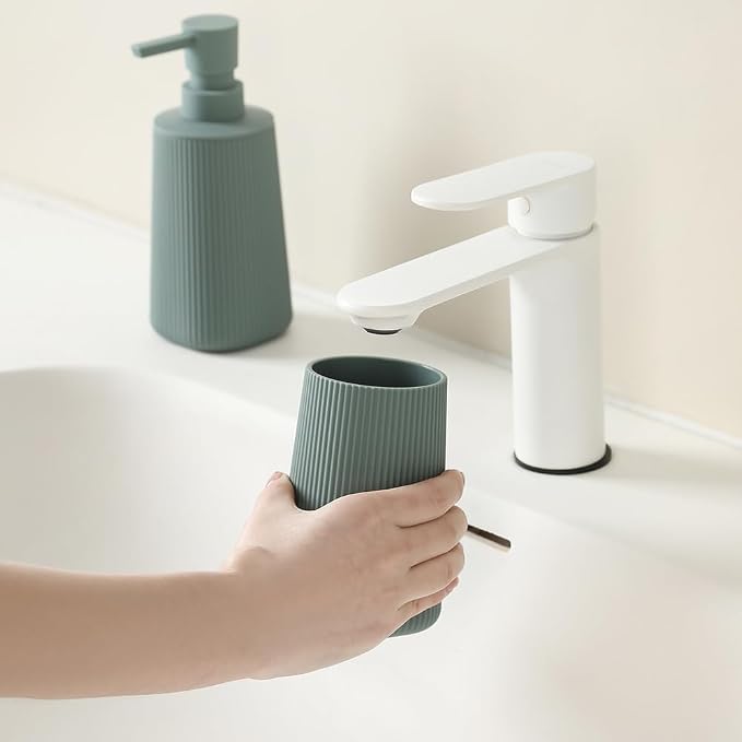 Bathroom Accessories 2 Piece Soap Dispenser and Toothbrush Holder Set Striped - Image 6