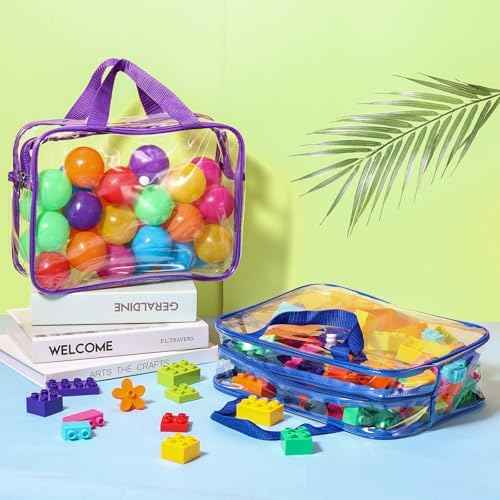 8 Packs Large Toy Storage Bags with Labels&Manual Pocket, Reusable Clear PVC Board Game Storage Bags, Travel Waterproof Organizer Bags with Zipper for Building Blocks, Puzzle, Toys